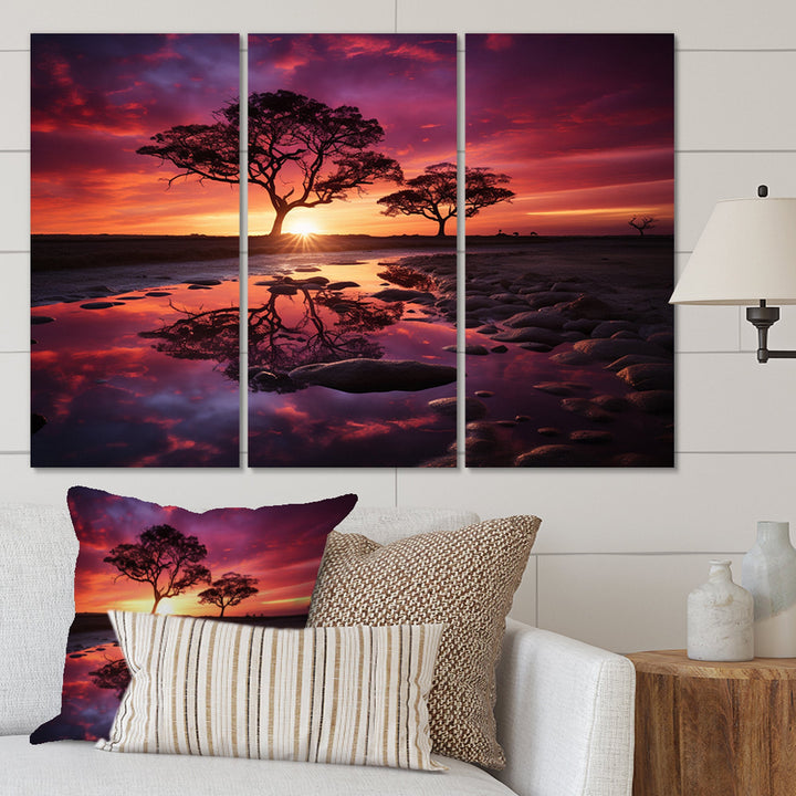 Country Charm Sunset Silhouette - 3-Piece Canvas Wall Art