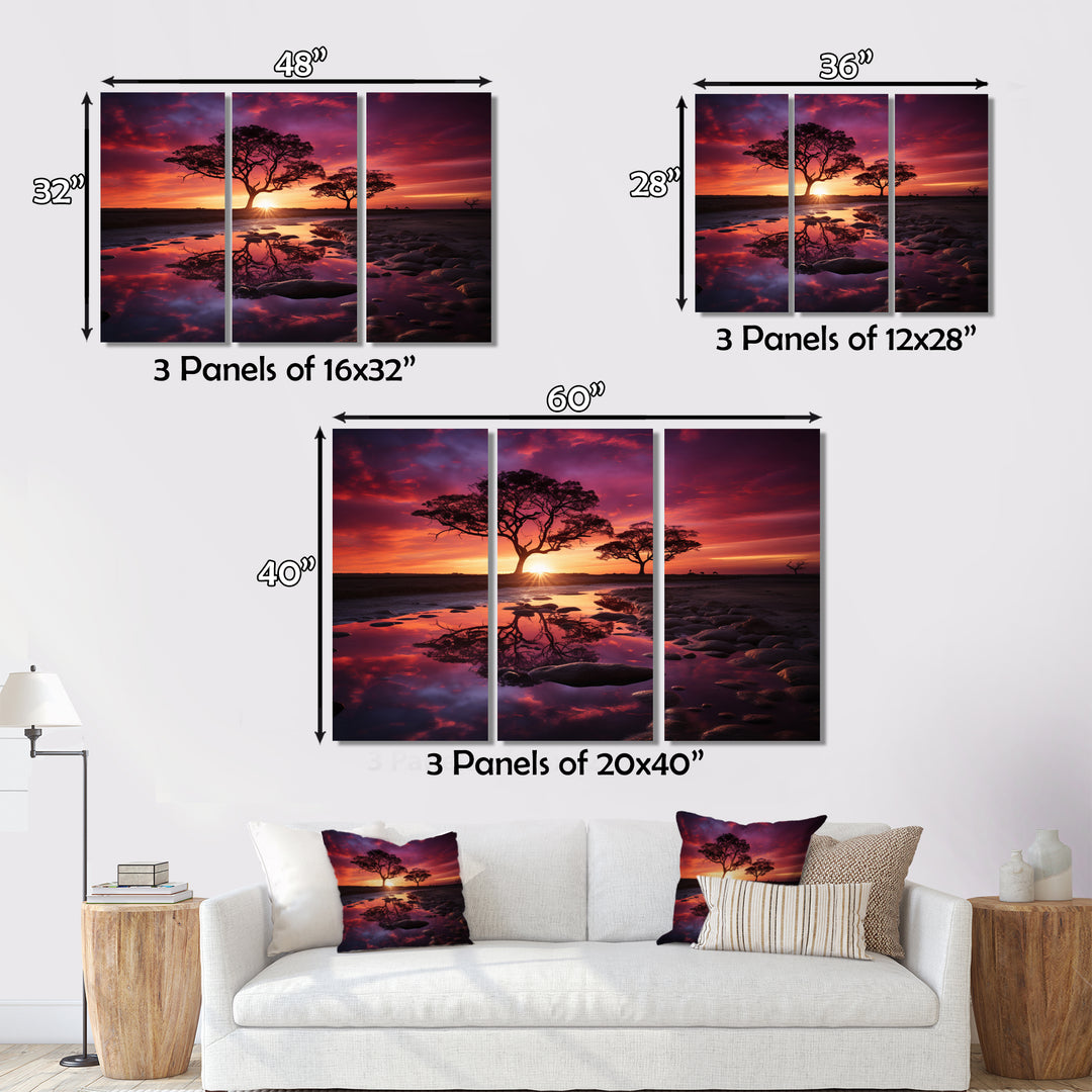 Country Charm Sunset Silhouette - 3-Piece Canvas Wall Art