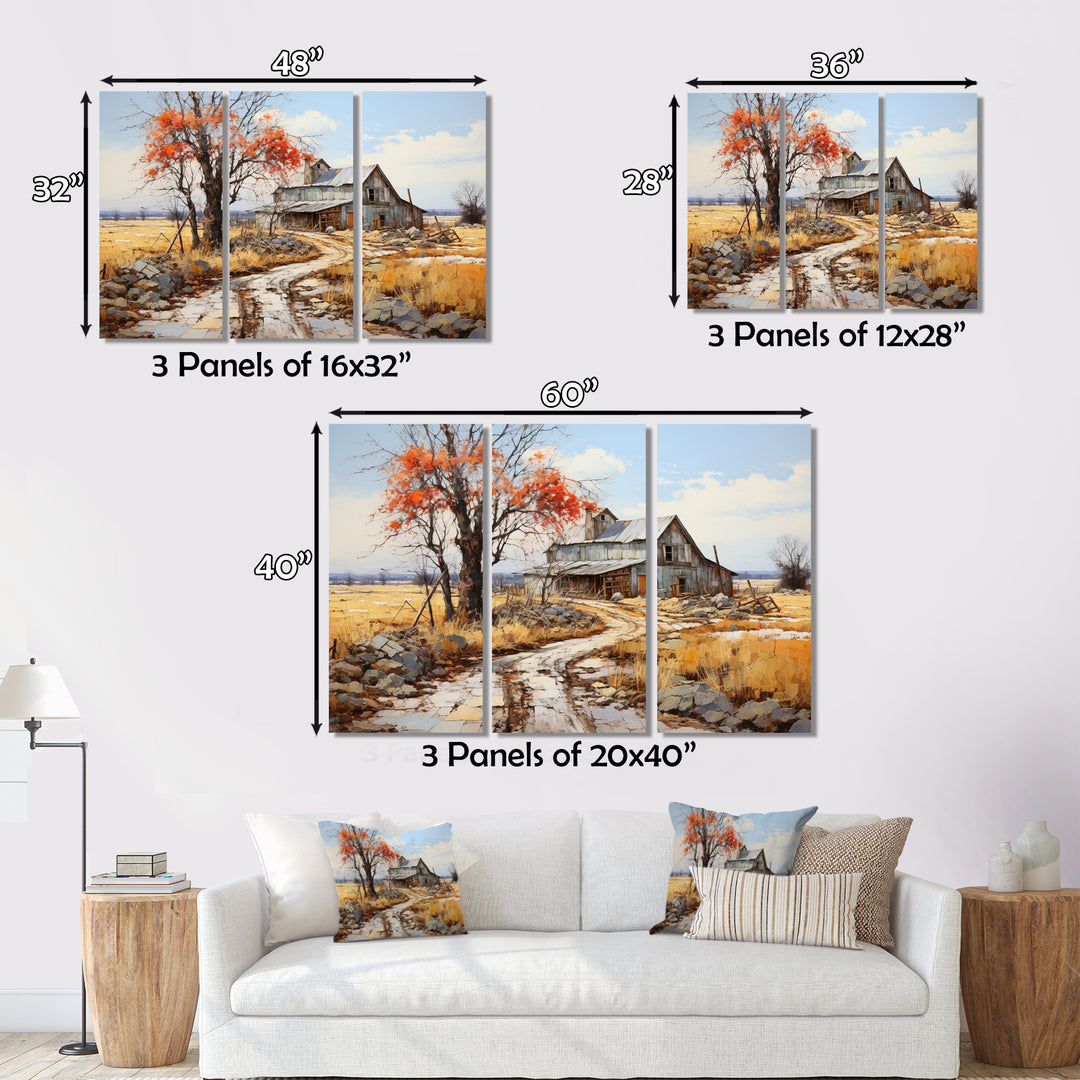 Countryside Rustic Barn Patchwork II - 3-Piece Canvas Wall Art