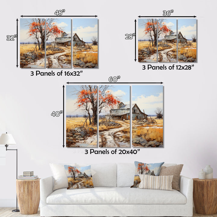 Countryside Rustic Barn Patchwork II - 3-Piece Canvas Wall Art