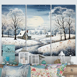 Countryside Snowy Minimalism Winter V - 3-Piece Canvas Wall Art