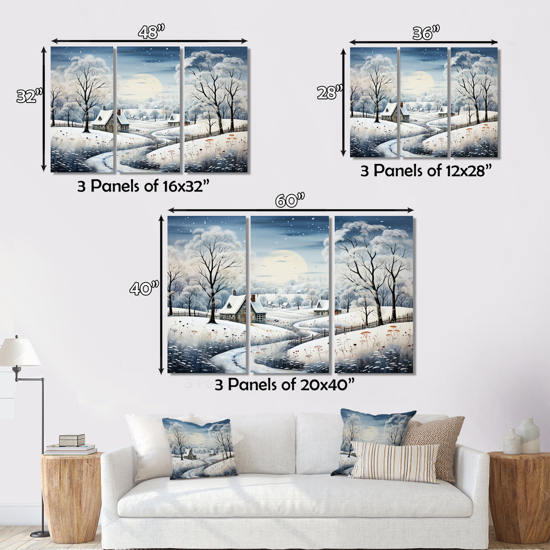 Countryside Snowy Minimalism Winter V - 3-Piece Canvas Wall Art