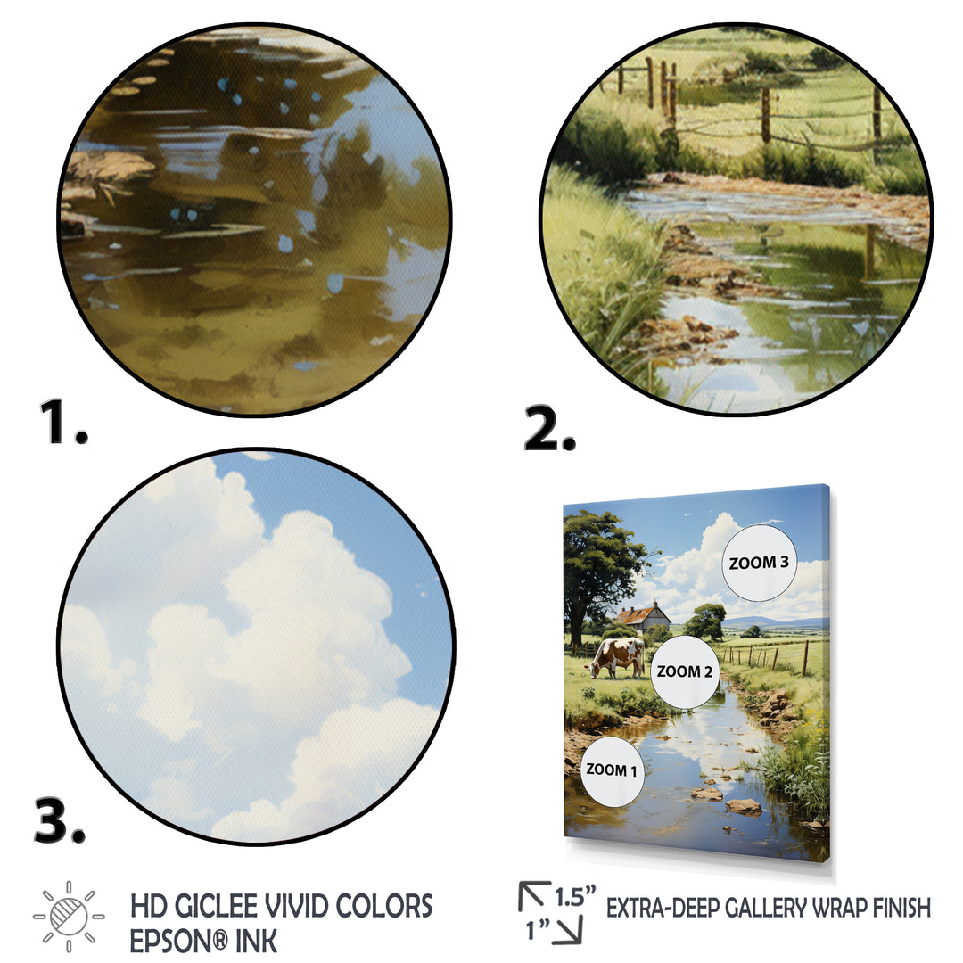 Cow Farmstead Serenity - Cow Large Canvas Wall Art
