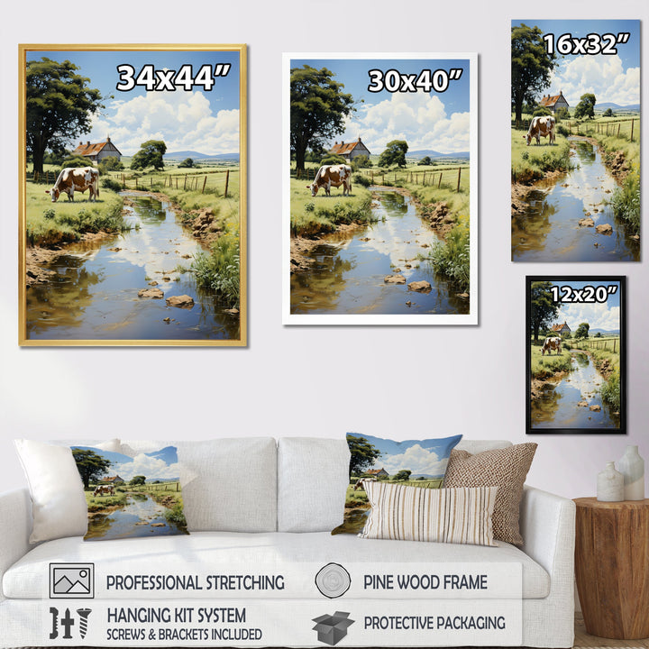 Cow Farmstead Serenity - Cow Large Canvas Wall Art