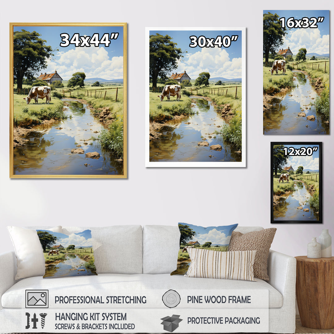 Cow Farmstead Serenity - Cow Large Canvas Wall Art