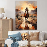 Cowboy Chasing The Sunset II - People Canvas Wall Art