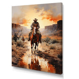 Cowboy Chasing The Sunset II - People Canvas Wall Art