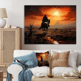 Cowboy Sunrise On The - People Canvas Wall Art