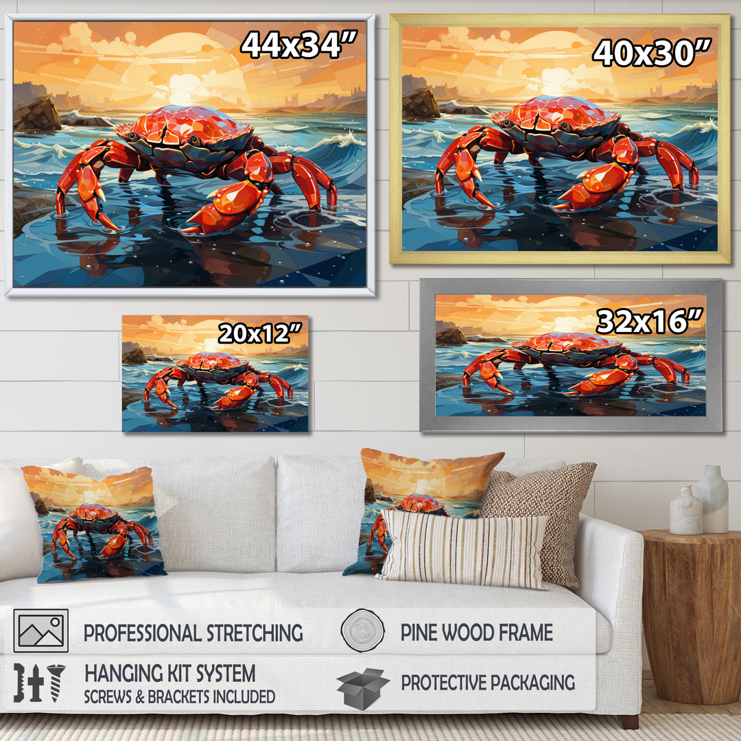 Crab Coastal Guardian Geometric - Coral Crab Wall Art