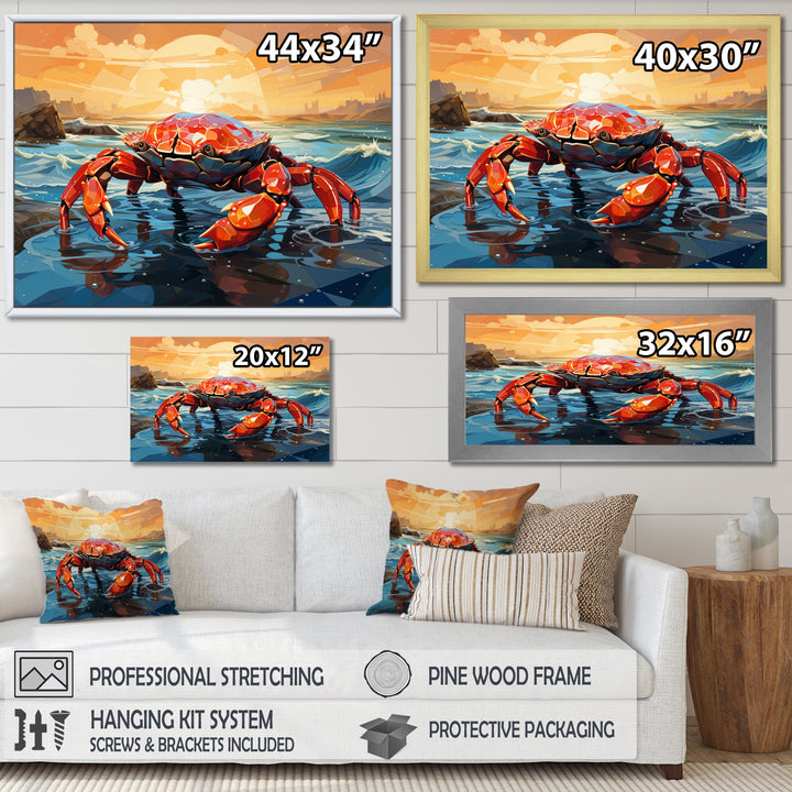 Crab Coastal Guardian Geometric - Coral Crab Wall Art