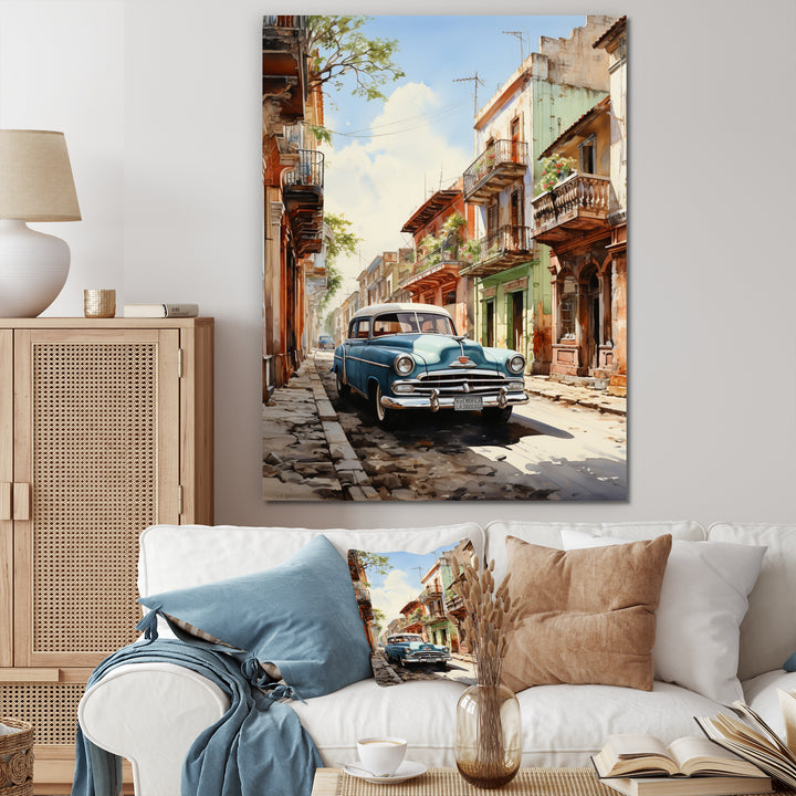 Turquoise Cuba Classic Cars - Classic Cars Canvas Wall Art