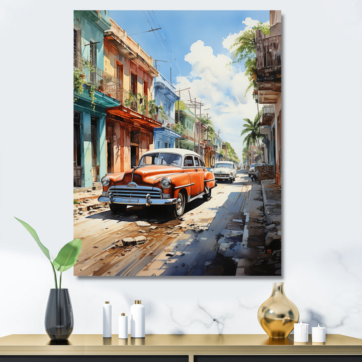 Cuban Coral Classic Cars - Classic Cars Canvas Wall Art
