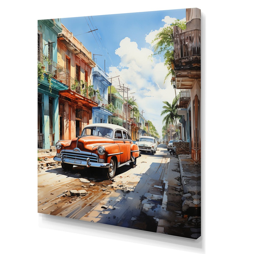 Cuban Coral Classic Cars - Classic Cars Canvas Wall Art