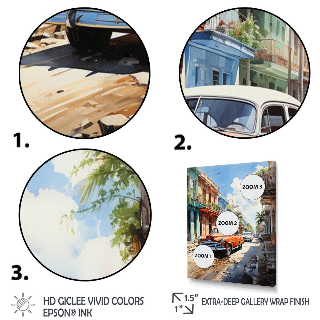 Cuban Coral Classic Cars - Classic Cars Canvas Wall Art