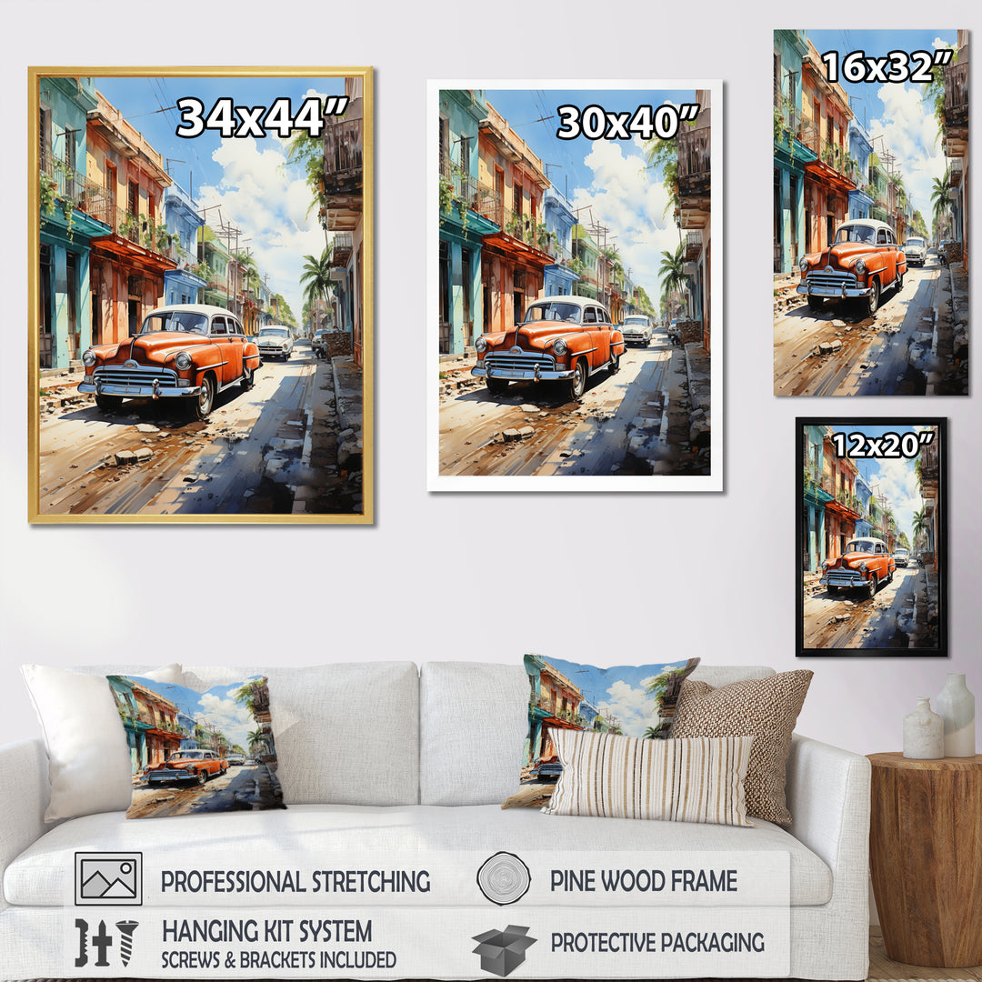 Cuban Coral Classic Cars - Classic Cars Canvas Wall Art