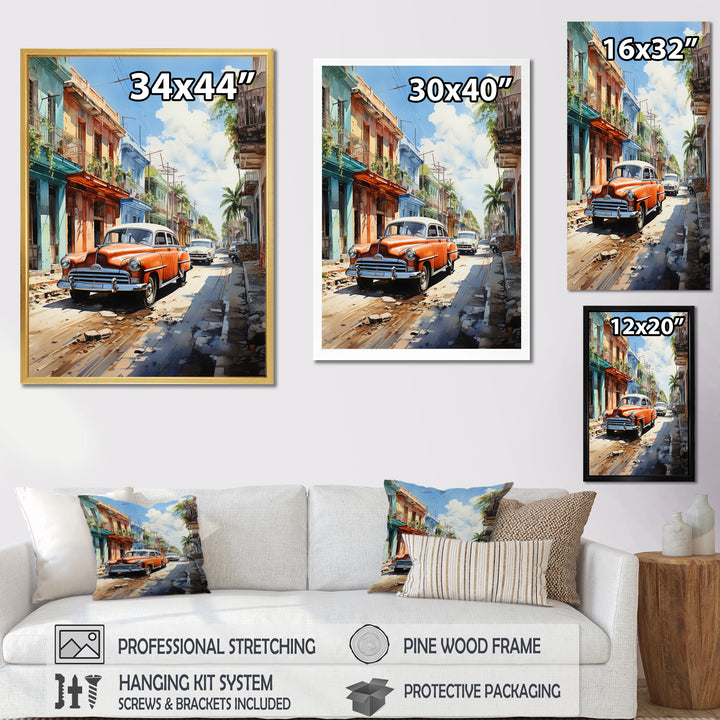 Cuban Coral Classic Cars - Classic Cars Canvas Wall Art