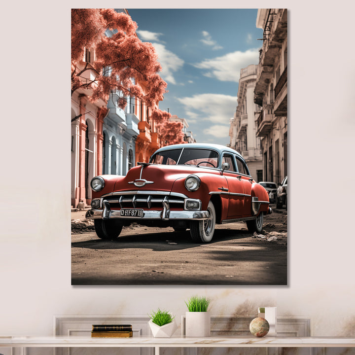 Coral Classic Cuban Car - Classic Cars Canvas Wall Art