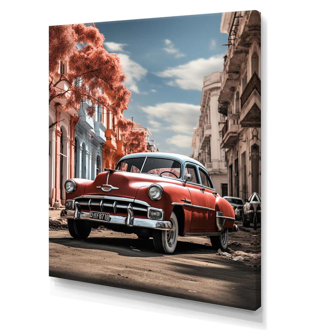 Coral Classic Cuban Car - Classic Cars Canvas Wall Art