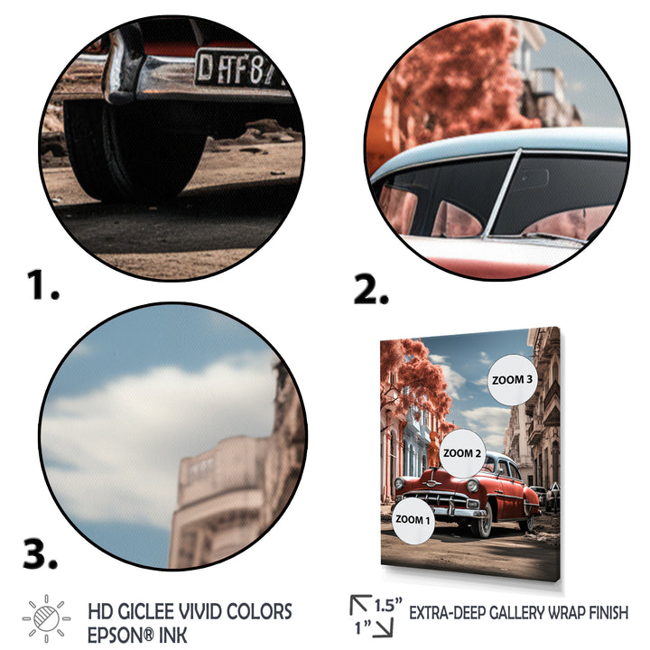 Coral Classic Cuban Car - Classic Cars Canvas Wall Art