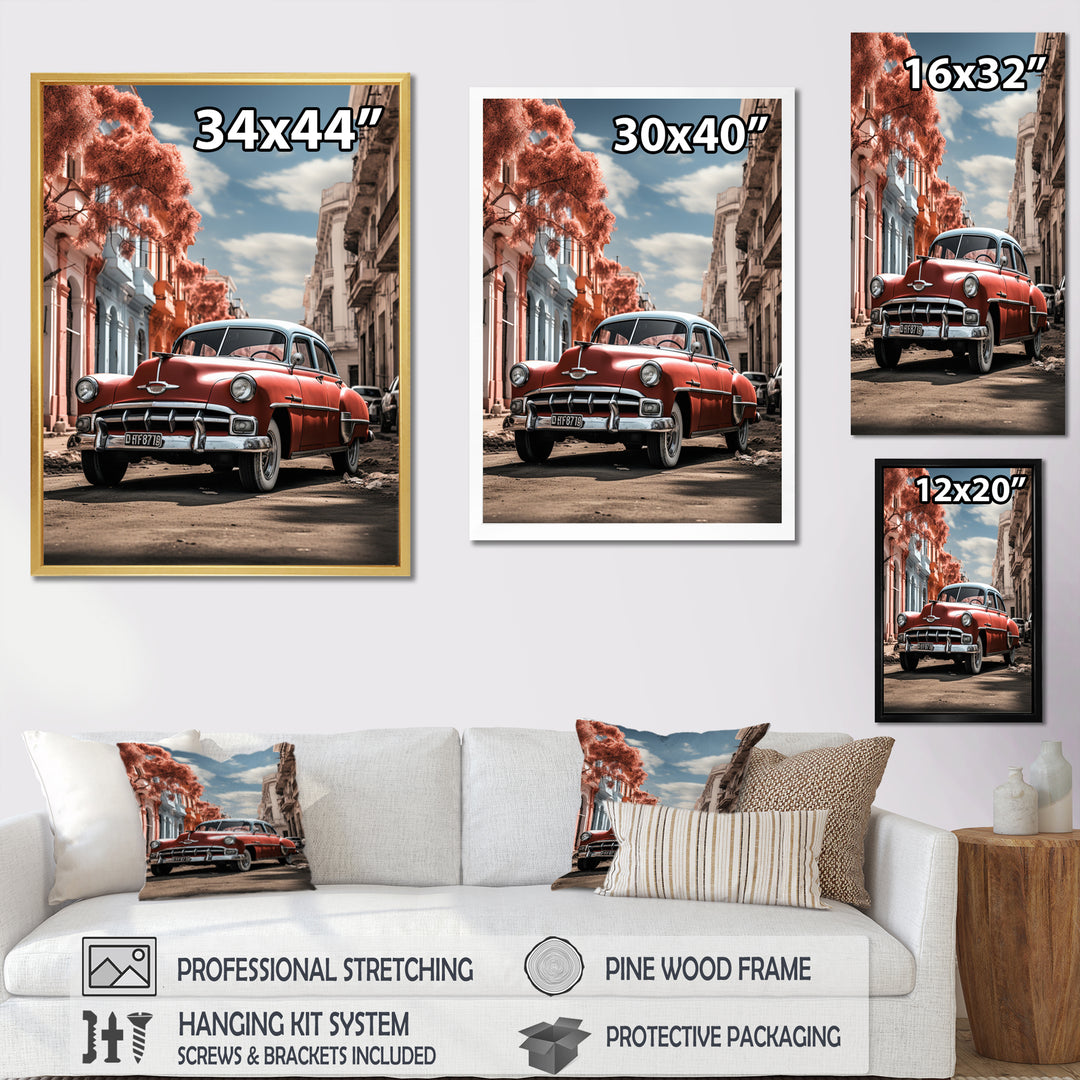 Coral Classic Cuban Car - Classic Cars Canvas Wall Art