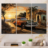 Cuba Havana Sunset - 3-Piece Canvas Wall Art