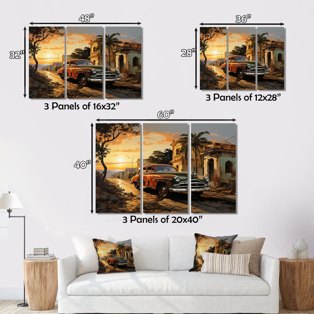 Cuba Havana Sunset - 3-Piece Canvas Wall Art