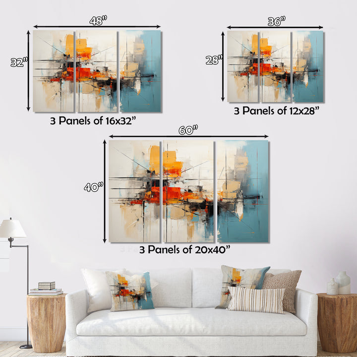 Teal Orange Bold Energy IV - 3-Piece Canvas Wall Art