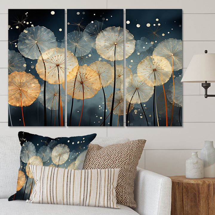 White Teal Dandelion Symphony II - Multi-Panels