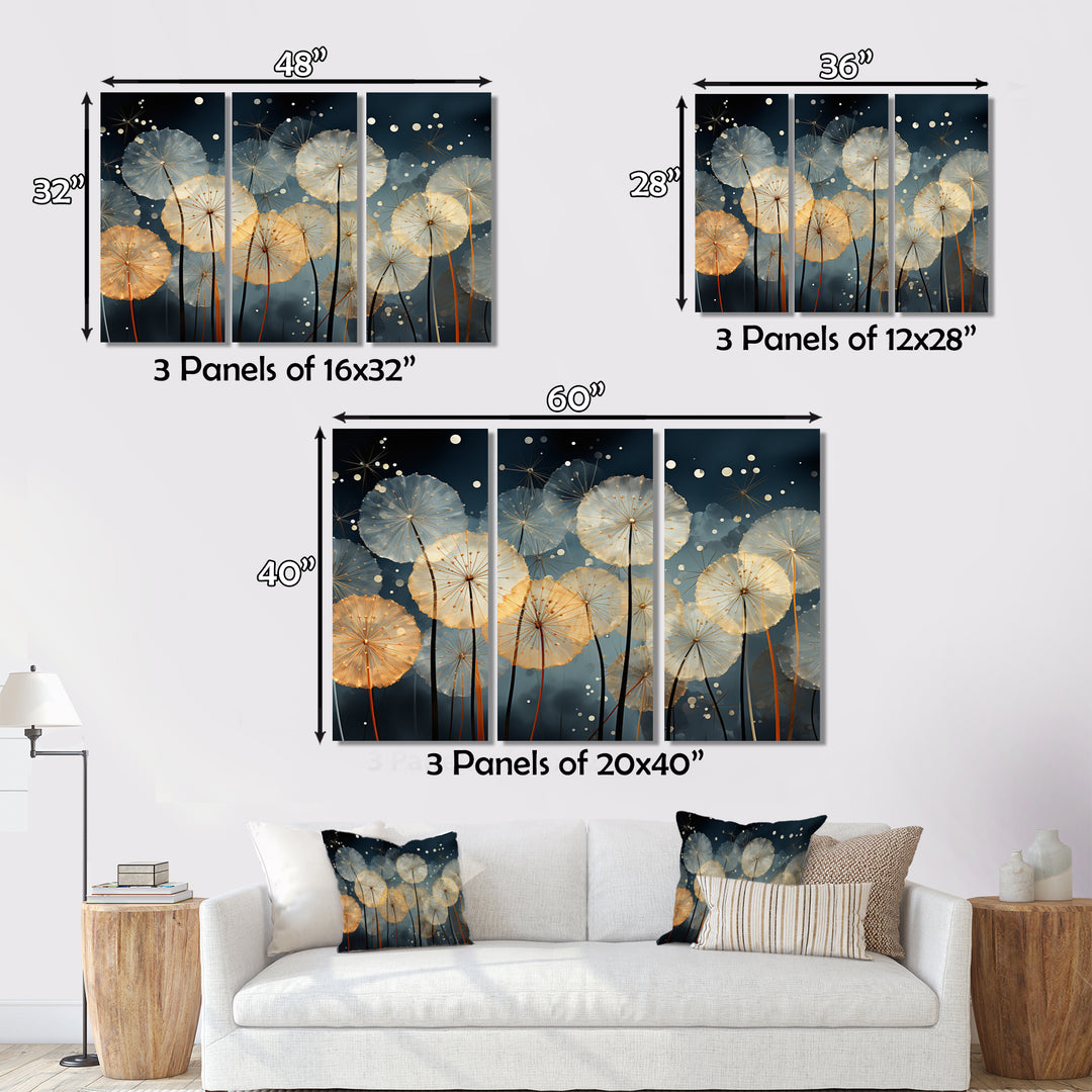 White Teal Dandelion Symphony II - Multi-Panels