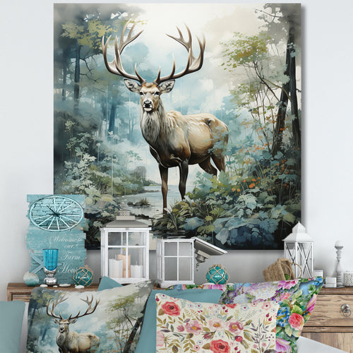 Deer Harmonious Encounter - Deer Large Canvas Wall Art
