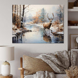 Deer Winter Serenade - Animals Canvas Wall Art