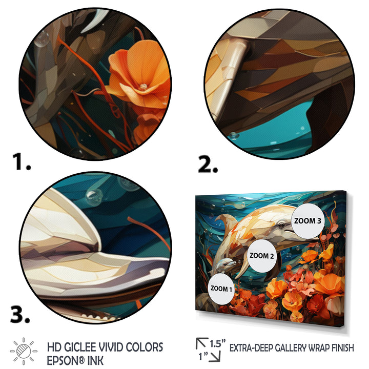 Dolphin Marine Symphony Geometric - Orange Dolphin Wall Art