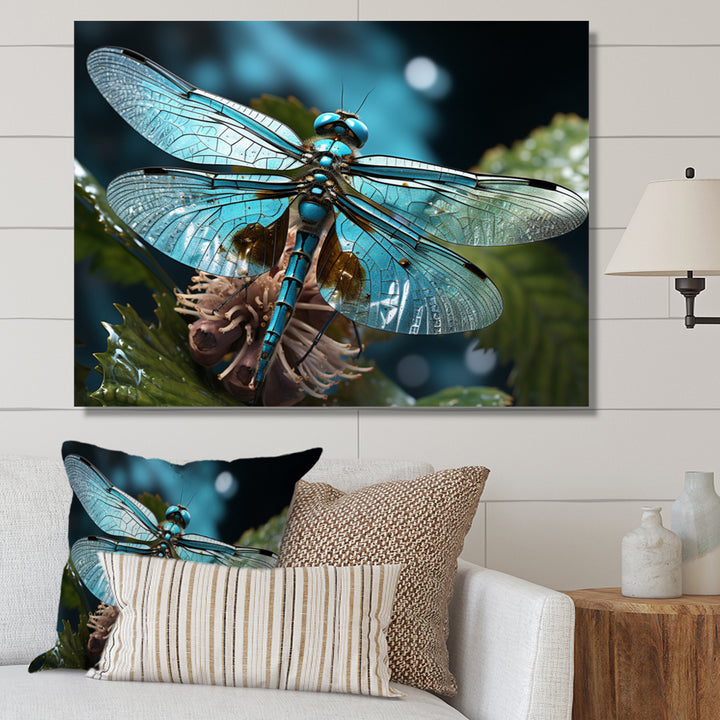 Teal Dragonfly Airborne Jewel - Dragonfly Canvas Wall Art