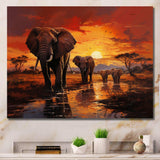 African Elephant Photography At Sunset II - Animals Canvas Wall Art