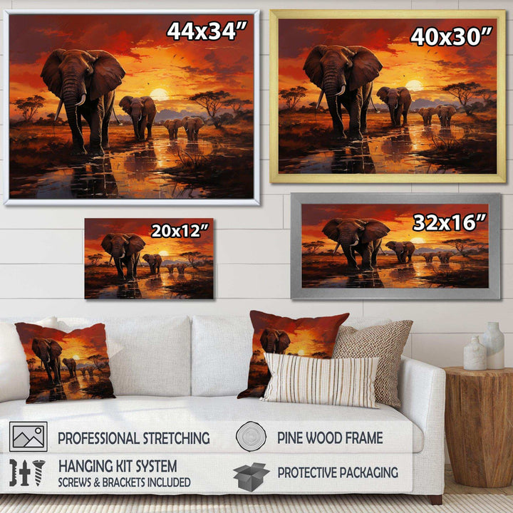 African Elephant Photography At Sunset II - Animals Canvas Wall Art