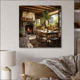 Farmhouse Family Dinner Pointillism - Landscapes Canvas Wall Art