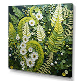 Light Green Ferns Plant Whimsical Spirals I - Floral Canvas Wall Art