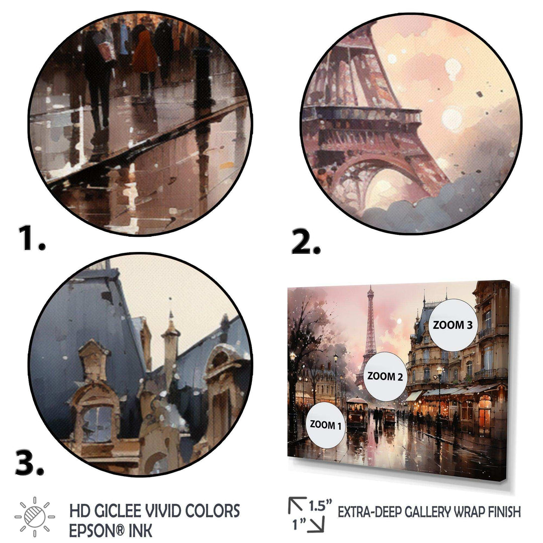 Pink Twilight Rendezvous In Paris I - Cityscapes Canvas Wall Art