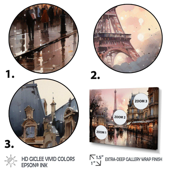 Pink Twilight Rendezvous In Paris I - Cityscapes Canvas Wall Art
