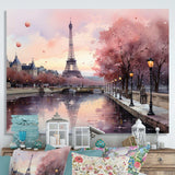 Pink Twilight Rendezvous In Paris II - Cityscapes Canvas Wall Art