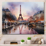 Pink Twilight Rendezvous In Paris III - Cityscapes Canvas Wall Art