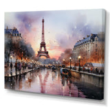 Pink Twilight Rendezvous In Paris III - Cityscapes Canvas Wall Art