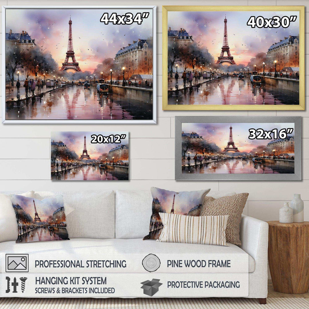 Pink Twilight Rendezvous In Paris III - Cityscapes Canvas Wall Art