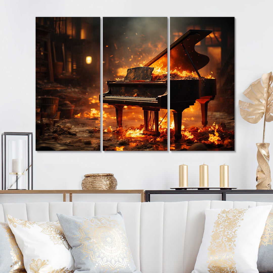 Orange Black Fire Piano Tools Music - Multi-Panels