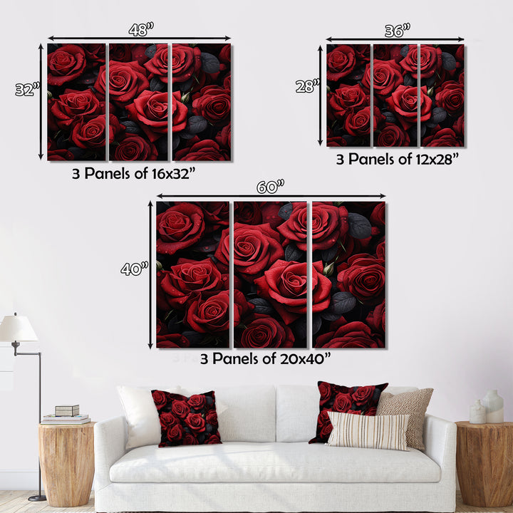 Red Black Rose Eternal Beauty IV - Canvas Multipanels Set of 3