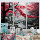 Minimalist Monochrome Red Forest III - Canvas Wall Art Sets