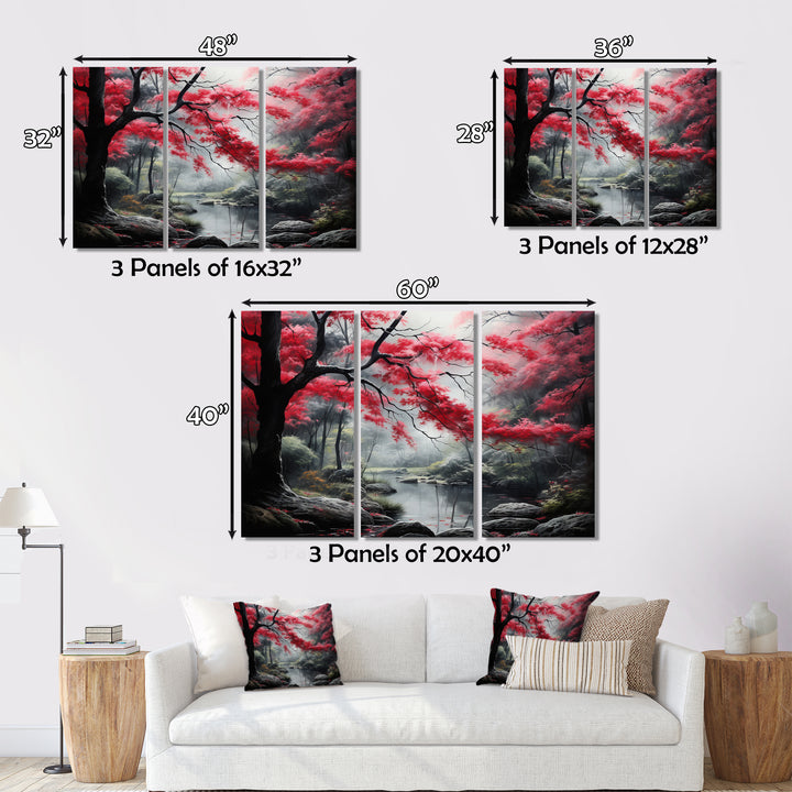 Minimalist Monochrome Red Forest III - Canvas Wall Art Sets