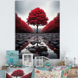 Red And Grey Forest Serenity - Landscapes Canvas Wall Art