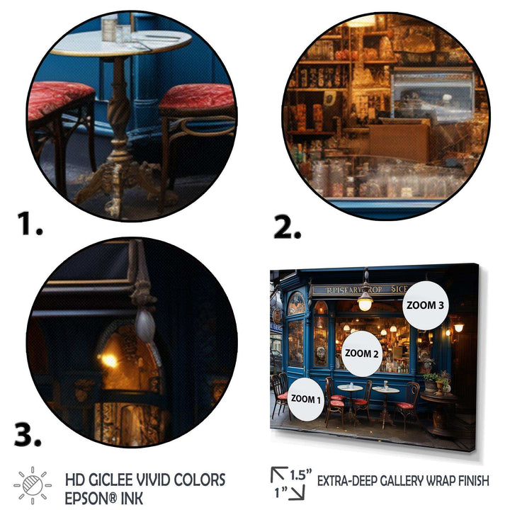 France Parisian Cafe Blues - Landscapes Canvas Wall Art