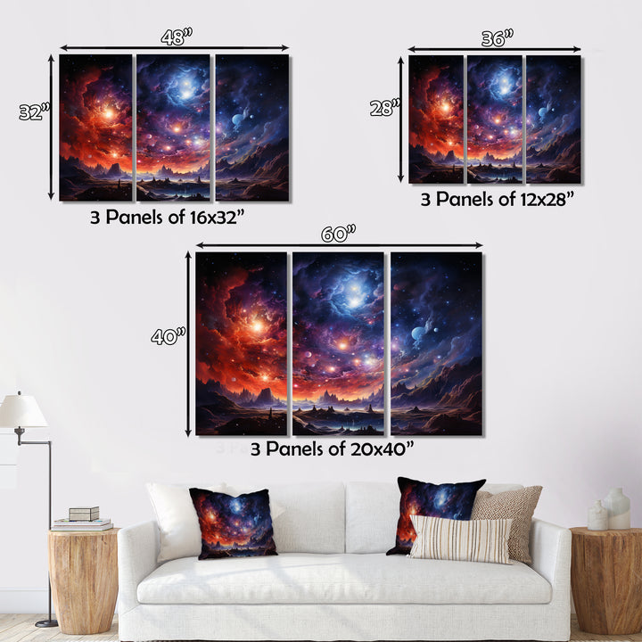 Galaxy Celestial Fireworks IV - 3-Piece Canvas Wall Art